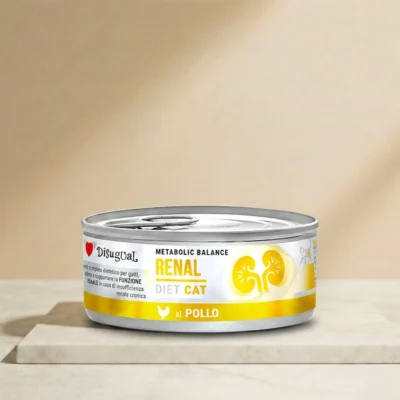 Lata de 85 gramos de Disugual renal diet de pollo para gatos adultos