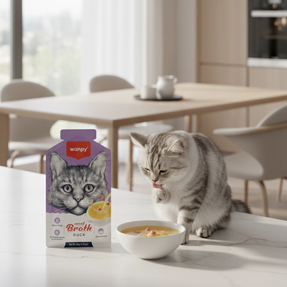 gato mirando sopa de pato de wanpy