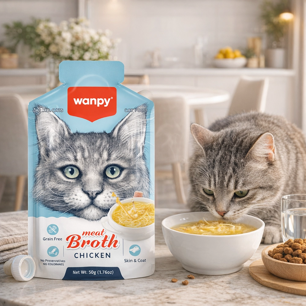 Gato sorbiendo sopa de polo de wanpy