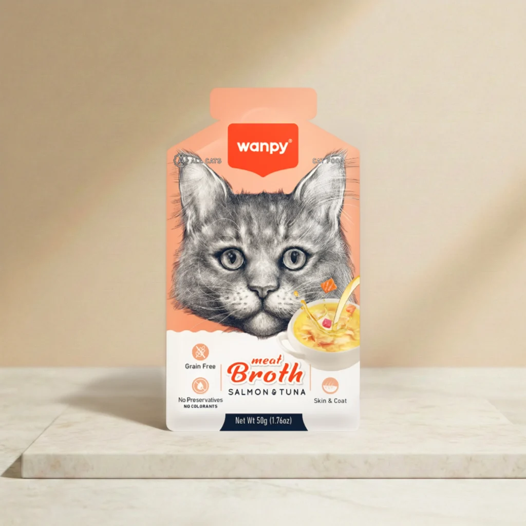 Wanpy meat broth de salmon y atun, 12 sobres de 50 gramos