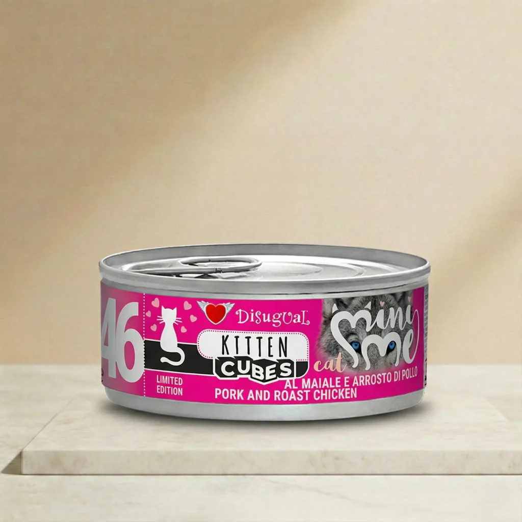 Lata de 85 gramos de Disugual gatitos de cerdo y pollo