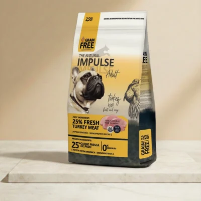 Saco de 2,5 Kg de pienso seco sin gluten de pavo de la marca impulse