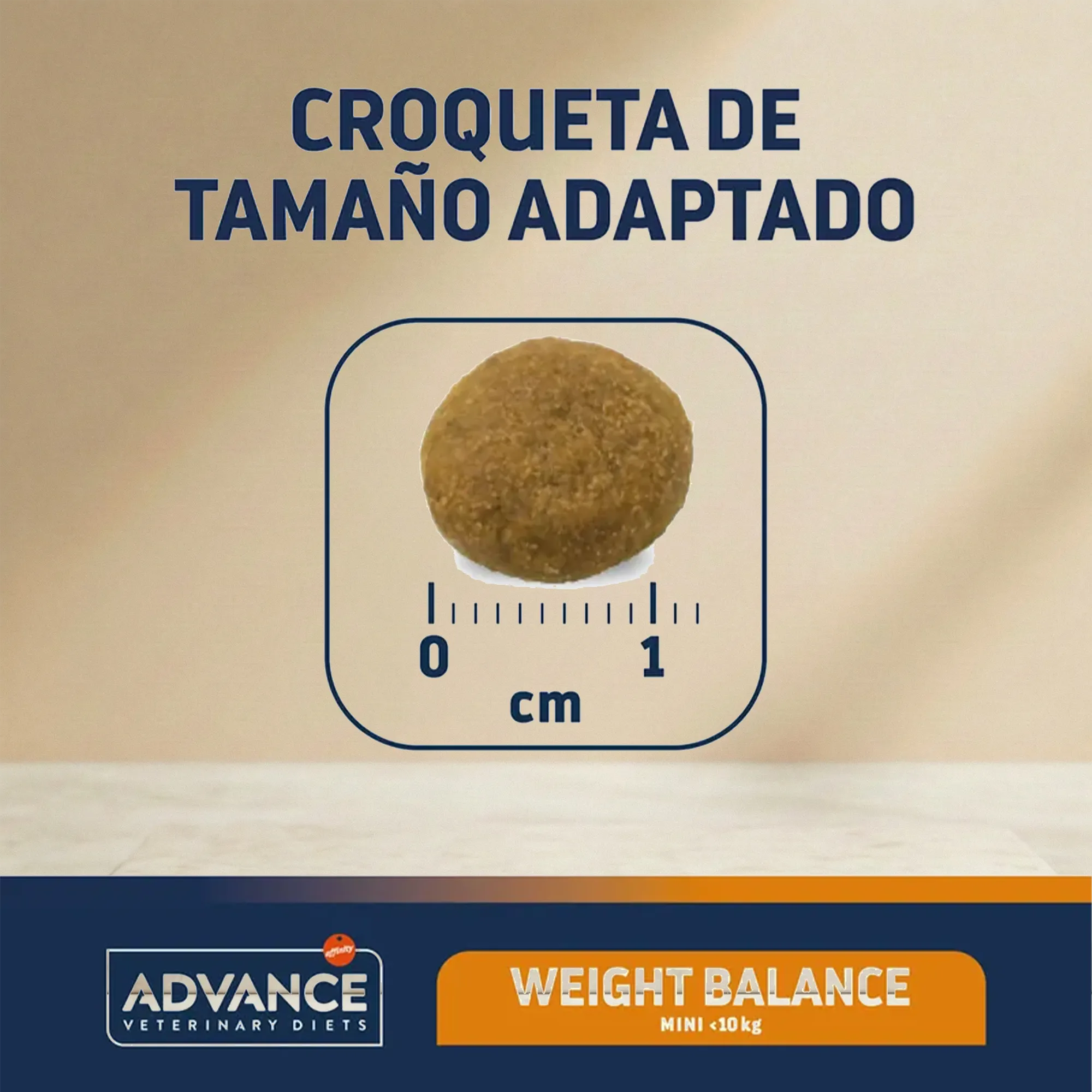Imagen del tamaño de la croqueta del pienso dietético Advance Veterinary Diets Dog Weight Balance Mini