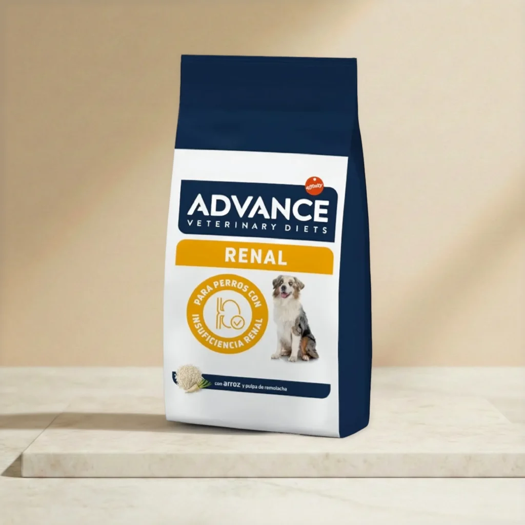 Alimento seco completo para perros adultos con soporte nutricional para la función renal, con contenido reducido de fósforo y proteínas seleccionadas, enriquecido con omega-3 y antioxidantes. Formato 3kg