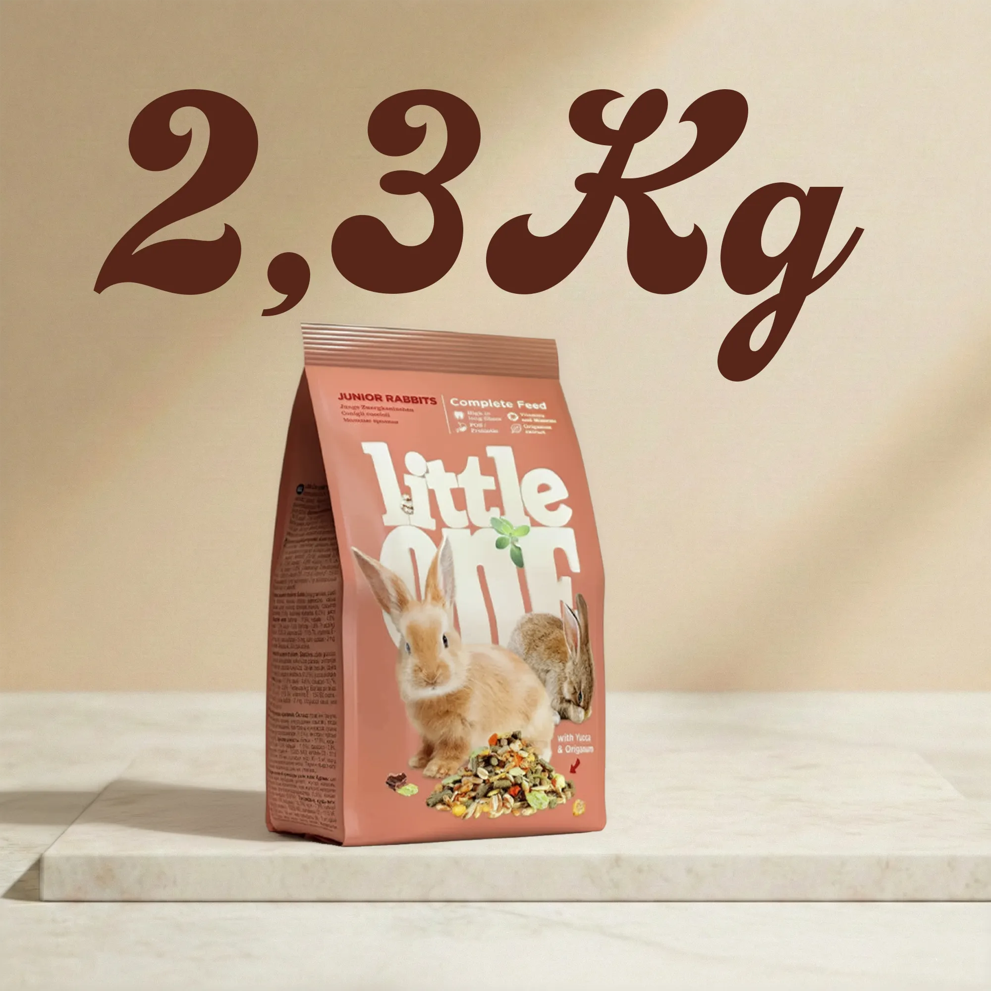 Alimento completo para conejos jóvenes en crecimiento, con mezcla de ingredientes vegetales y alto contenido en fibra que favorece la digestión y el correcto desgaste dental. formato 2,3kg